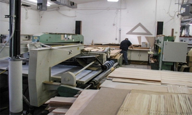 Veneer press in the veneering area